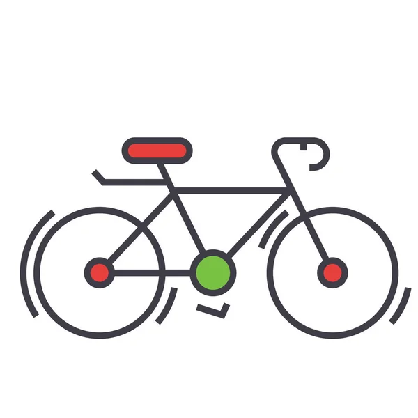 Bicicleta, bicicleta, concepto de carrera. Icono de vector de línea. Un derrame cerebral. Ilustración lineal plana aislada sobre fondo blanco — Archivo Imágenes Vectoriales