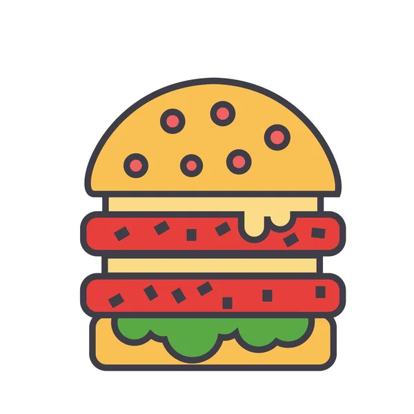 Cheeseburger, hambúrguer, conceito de hambúrguer. Ícone de vetor de linha. AVC editável. Ilustração linear plana isolada sobre fundo branco — Vetor de Stock