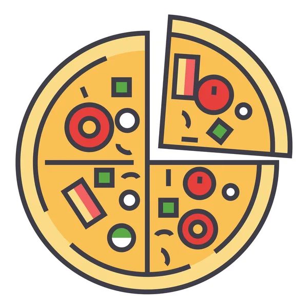 披萨，披萨店，快餐概念。线矢量图标。可编辑的中风。孤立在白色背景上的扁线形图 — 图库矢量图片
