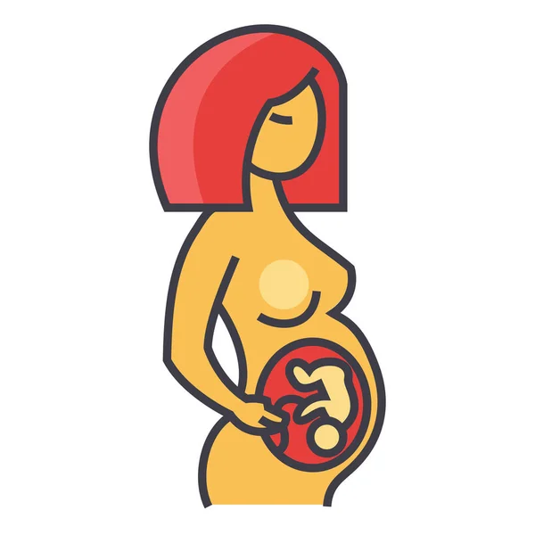 Mujer embarazada, embarazo, concepto de maternidad. Icono de vector de línea. Un derrame cerebral. Ilustración lineal plana aislada sobre fondo blanco — Archivo Imágenes Vectoriales