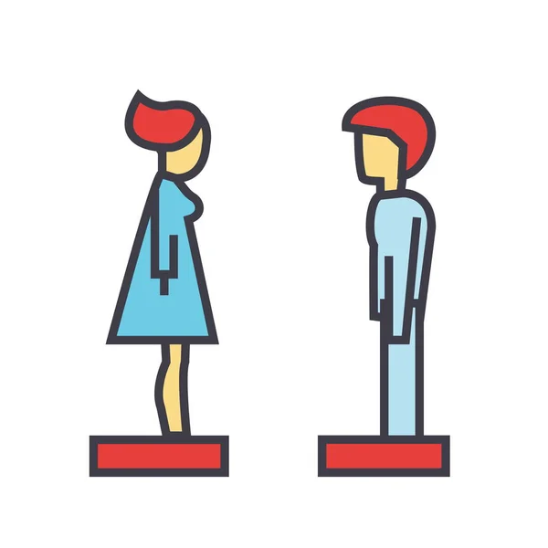 Visão lateral do perfil da mulher e do homem, avatares, conceito de relacionamento. Ícone de vetor de linha. AVC editável. Ilustração linear plana isolada sobre fundo branco —  Vetores de Stock