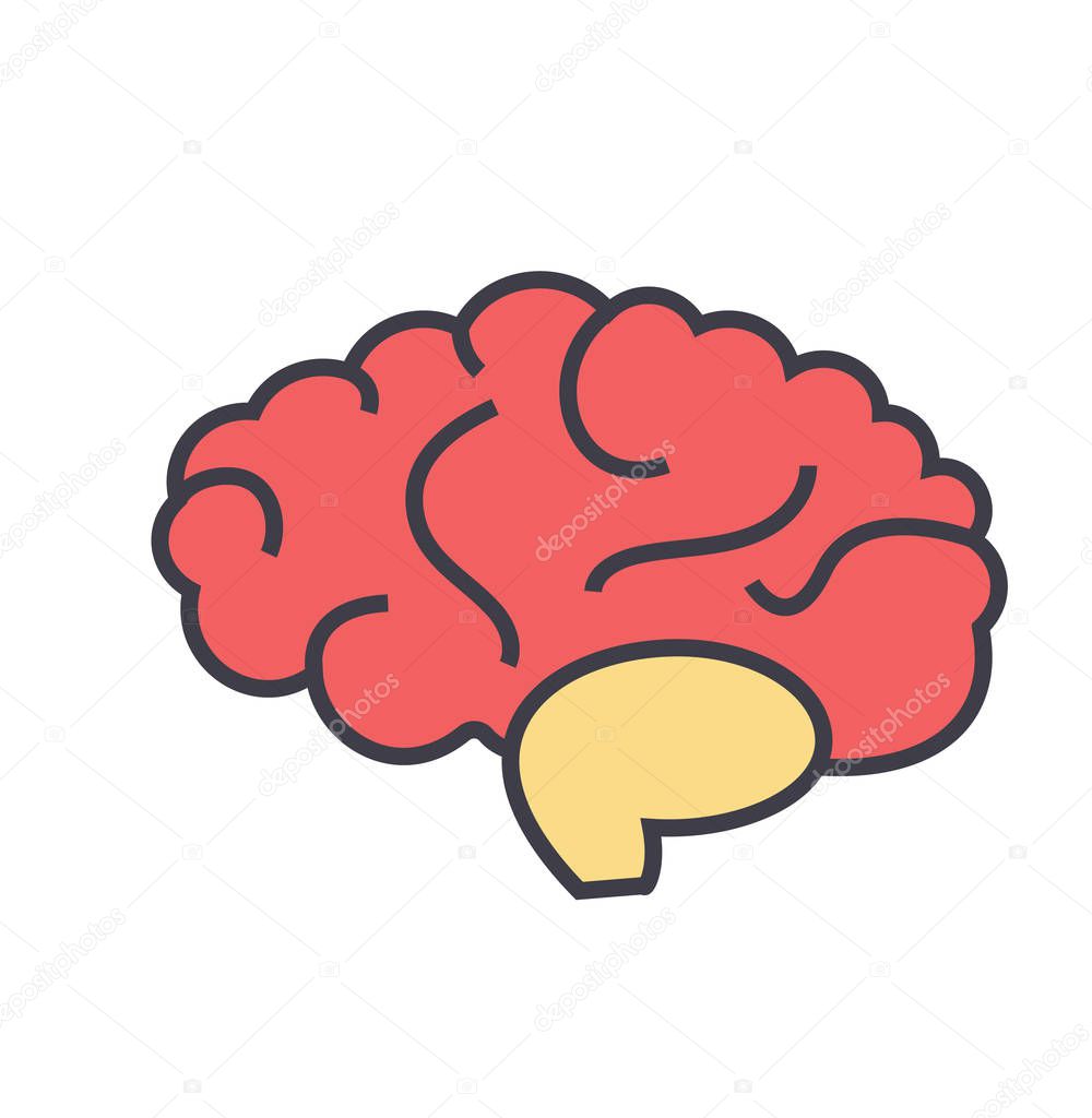 Brain head, brainstorm, mind, idea generation concept. Line vector icon. Editable stroke. Flat linear illustration isolated on white background