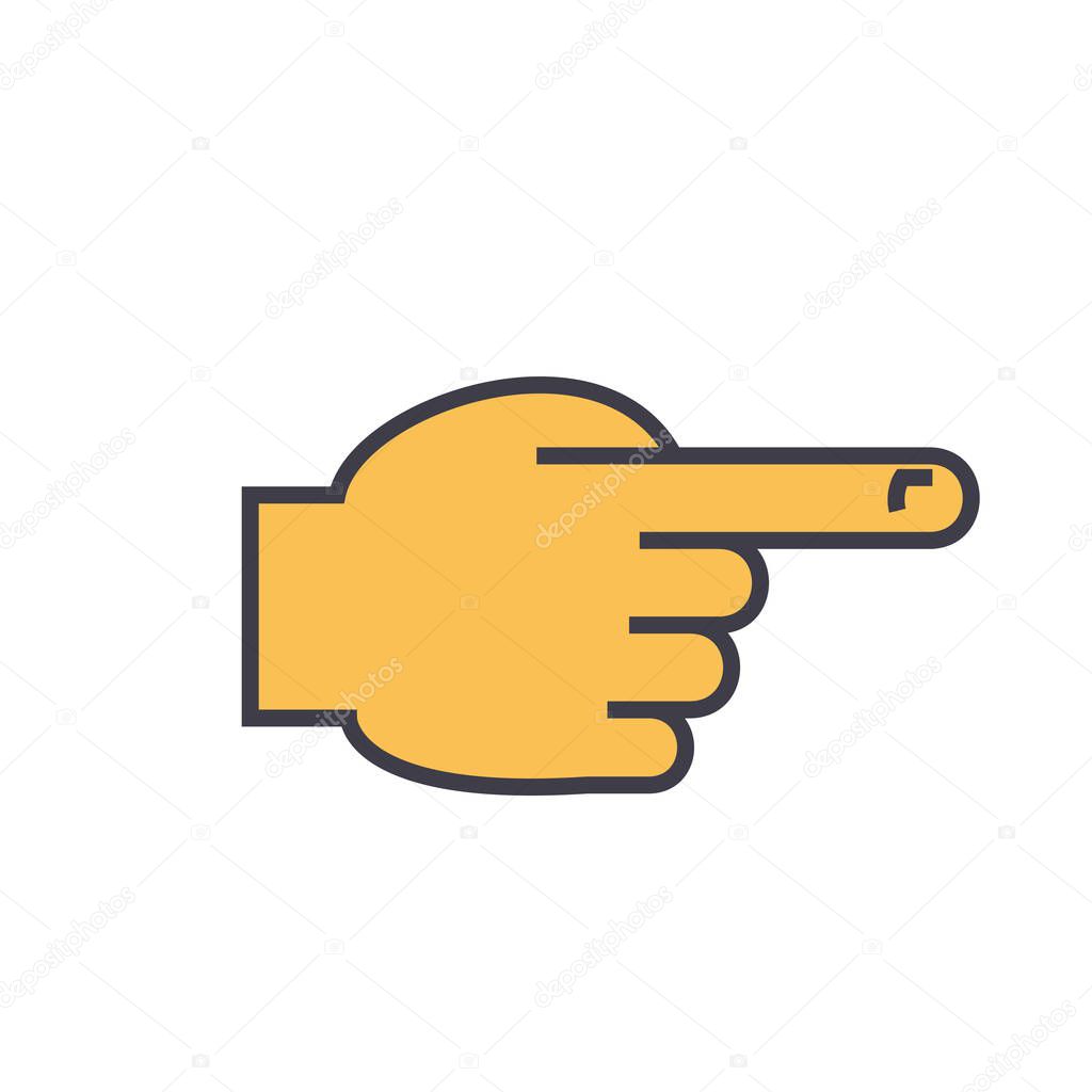 Hand front pointer gesture concept. Line vector icon. Editable stroke. Flat linear illustration isolated on white background