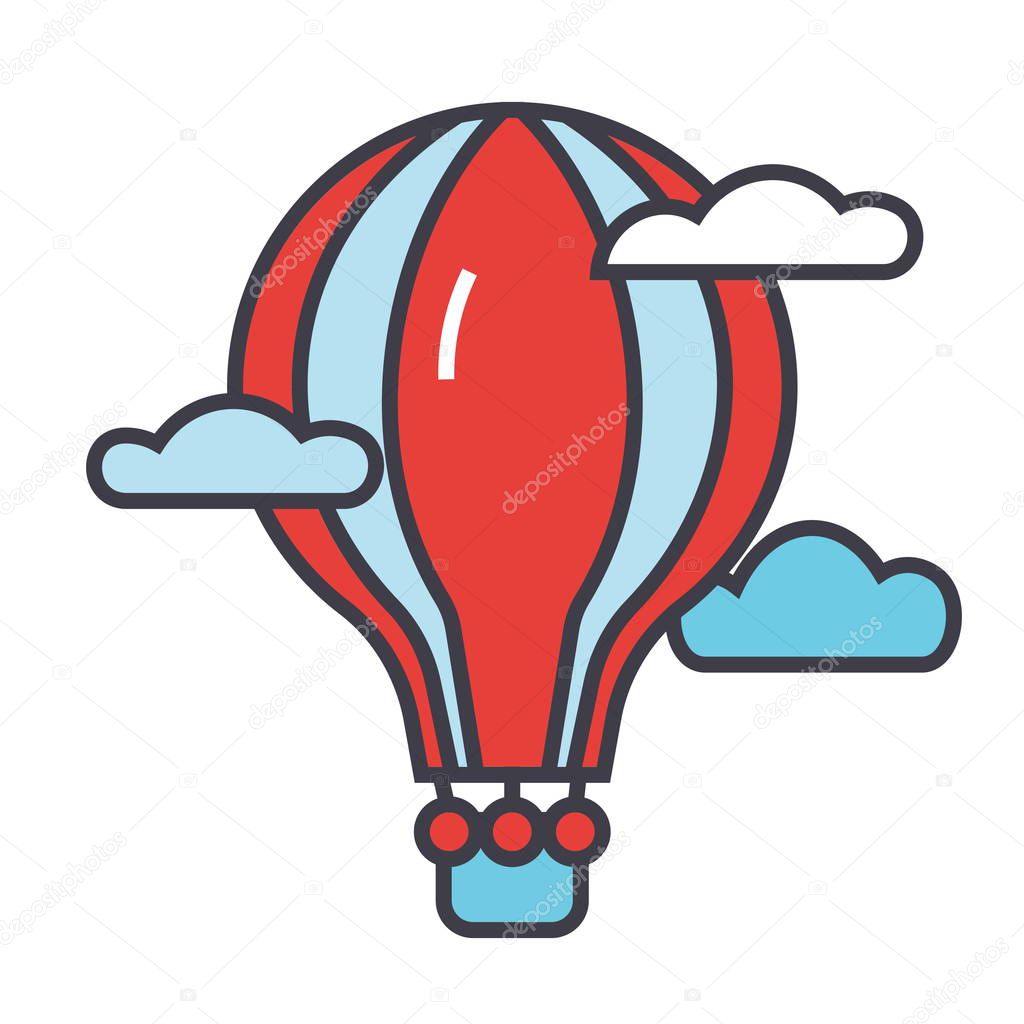 Hot air balloon concept. Line vector icon. Editable stroke. Flat linear illustration isolated on white background