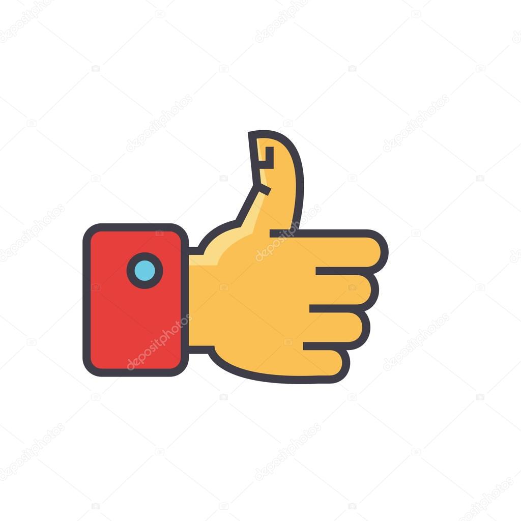 Thumbs up concept. Line vector icon. Editable stroke. Flat linear illustration isolated on white background