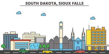South Dakota, Sioux Falls.City skyline: architecture, buildings, streets, silhouette, landscape, panorama, landmarks, icons. Editable strokes. Flat design line vector illustration concept. clipart