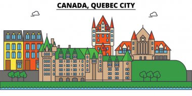 Canada, Quebec City. City skyline: architecture, buildings, streets, silhouette, landscape, panorama, landmarks. Editable strokes. Flat design line vector illustration concept. Isolated icons set clipart