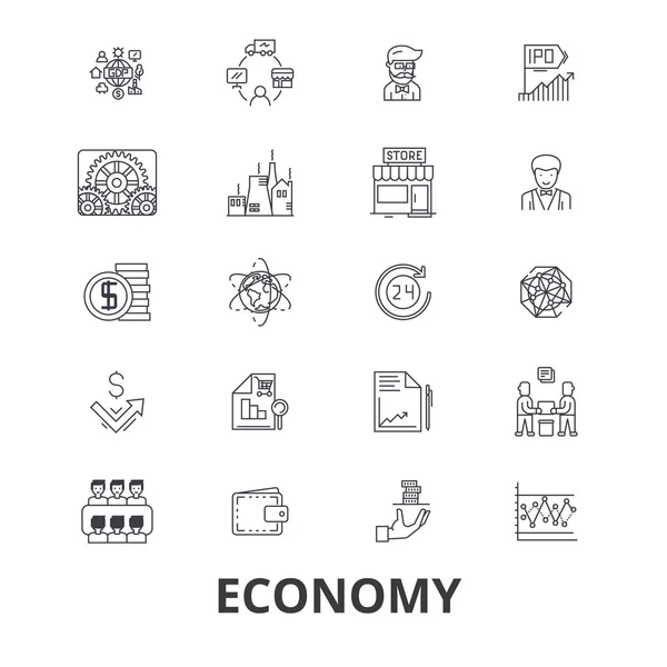 Economie, economie, geld, business, financiën, algemene, financiële, bank, pictogrammen van de lijn van de recessie. Bewerkbare lijnen. Platte vector illustratie symbool ontwerpconcept. Lineaire geïsoleerde borden — Stockvector