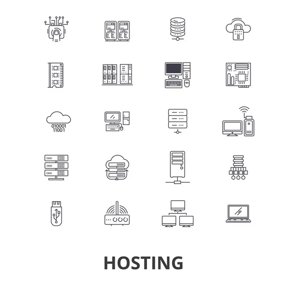 Hosting, Hostess, Web, Server, Cloud Hosting, Domain, Computing, interne Leitungssymbole. editierbare Striche. flache Design Vektor Illustration Symbolkonzept. lineare isolierte Zeichen — Stockvektor