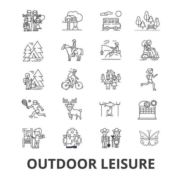 Açık eğlence, vacaton, etkinlik, hobi, yaşam biçimi, seyahat hattı simgeler. Düzenlenebilir vuruş. Düz tasarım vektör çizim sembolü konsepti. Doğrusal izole işareti