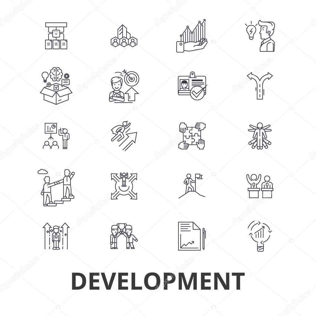 Development, business technology, real estate, optimization line icons. Editable strokes. Flat design vector illustration symbol concept. Linear isolated signs