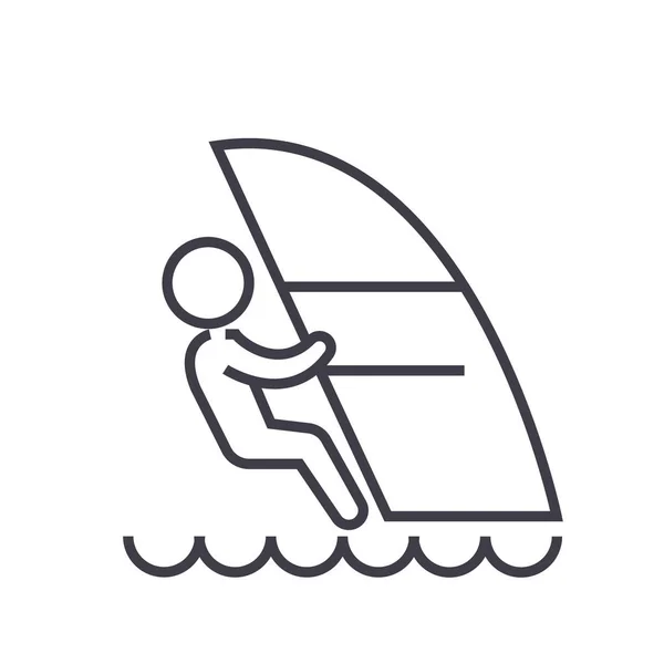 Ilustración de línea plana de windsurf, icono aislado vector concepto — Archivo Imágenes Vectoriales