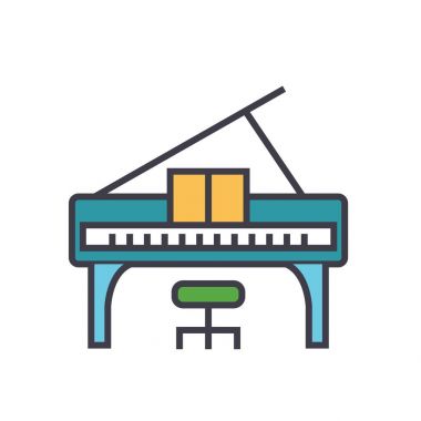 Piyano konseri düz hat illüstrasyon izole kavramı vektör simgesi