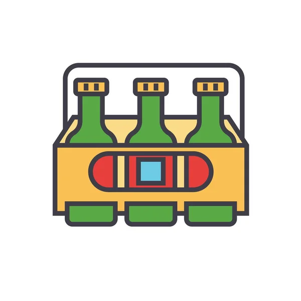 3 cervezas línea plana ilustración, concepto vector icono aislado — Archivo Imágenes Vectoriales