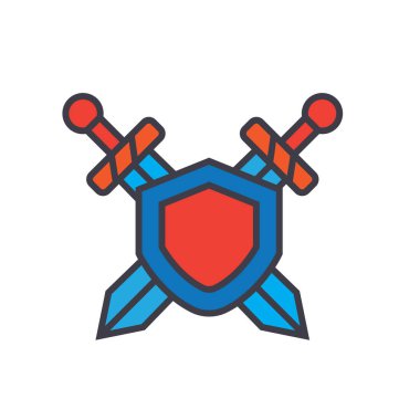 Kılıç koruma, koruma düz hat illüstrasyon kavramı vektör izole simgesi