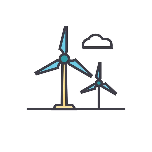 Illustrazione della linea piana della turbina eolica, icona isolata del vettore di concetto — Vettoriale Stock