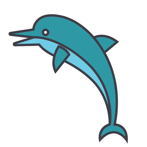 Delfín obrázek rovná čára, koncepce vektoru, samostatný ikona — Stockový vektor
