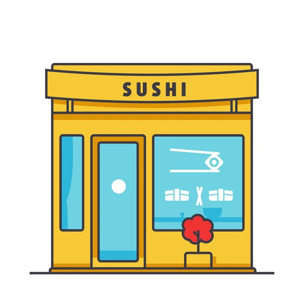 Sushi étterem épület lapos vonalnak illusztráció vektor-koncepció elszigetelt ikon — Stock Vector