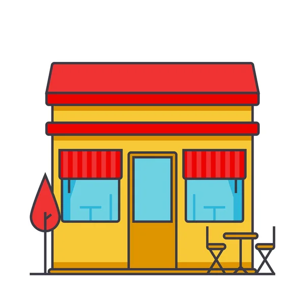 Restaurante edificio línea plana ilustración, concepto vector aislado icono — Vector de stock