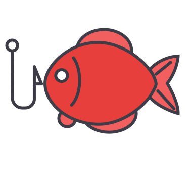 Balık tutma, düz hat illüstrasyon, kavram vektör izole simgesi balık