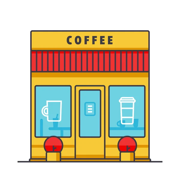 Café negócio, café edifício linha plana ilustração, vetor conceito ícone isolado — Vetor de Stock