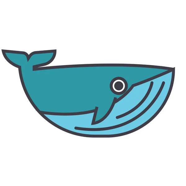 Ilustración de línea plana de ballena, icono aislado vector concepto — Vector de stock