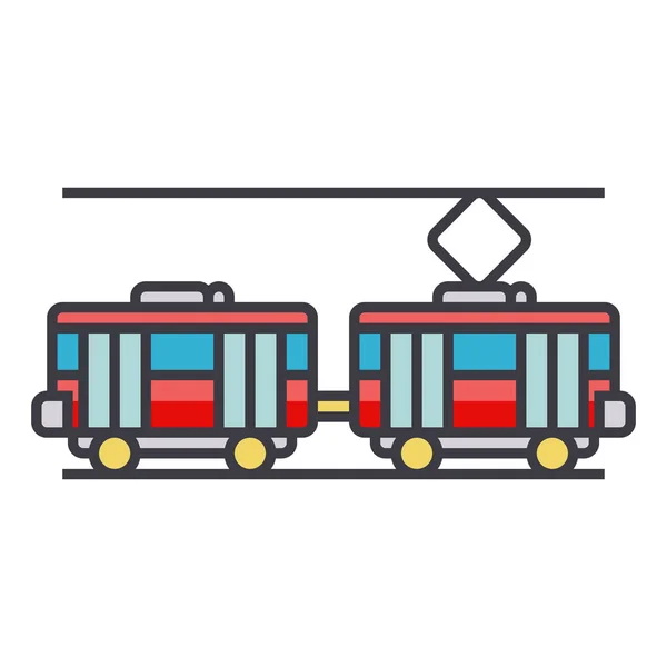 Tram van platte lijn illustratie, concept vector geïsoleerde pictogram — Stockvector
