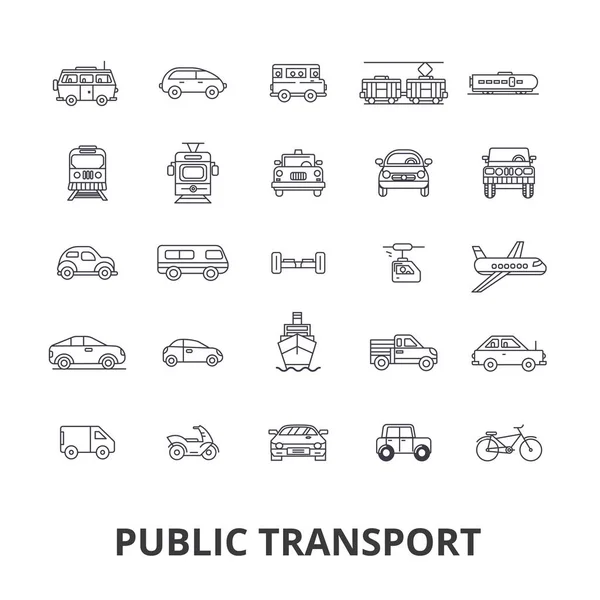 Public transport, transportation, subway, bus stop, traffic, taxi, city bus line icons. Editable strokes. Flat design vector illustration symbol concept. Linear signs isolated