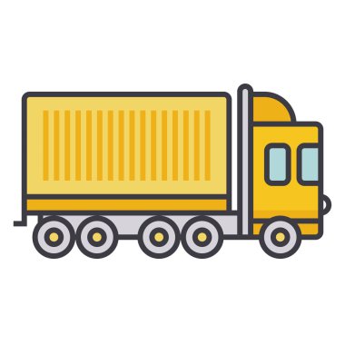 Kamyon kargo konteyner düz hat illüstrasyon izole kavramı vektör simgesi