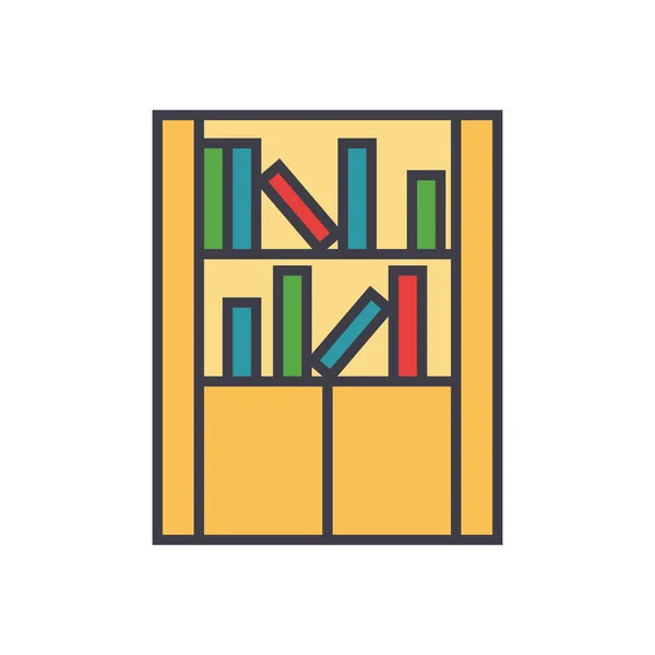 Könyvtári bútorok, könyvespolc lapos vonalnak illusztráció, koncepció vektor elszigetelt ikon — Stock Vector
