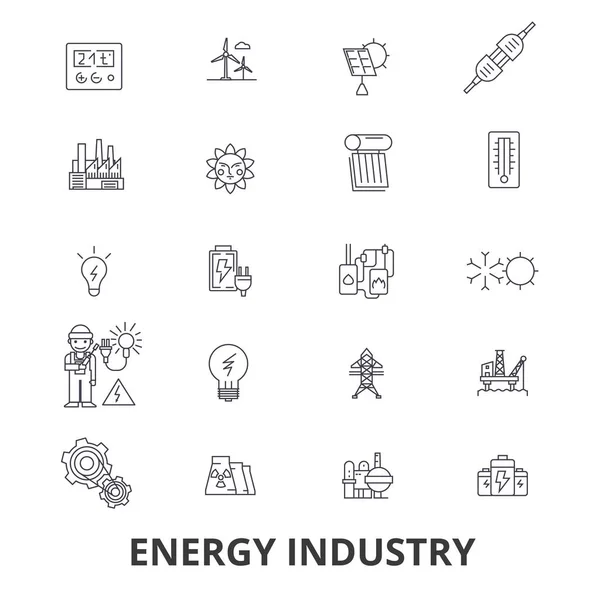 Energetický průmysl, ropa a plyn, účinnost, úspory, zelená energie, vodní linie ikony. Upravitelné tahy. Plochý design vektorové ilustrace symbolu koncept. Samostatný lineární známky — Stockový vektor