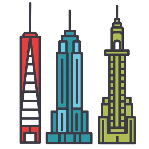 New York-i skyline lapos vonalnak illusztráció vektor-koncepció elszigetelt ikon — Stock Vector