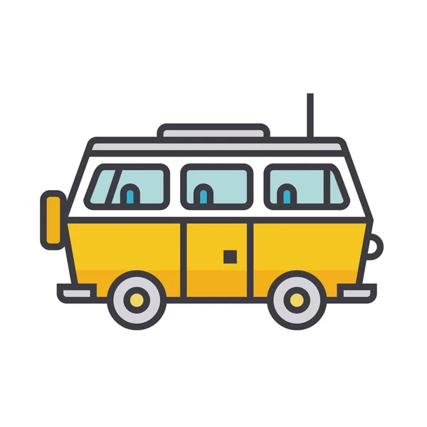 Minivan-Reise, Familie Auto flache Linie Abbildung, Konzept Vektor isoliert Symbol — Stockvektor