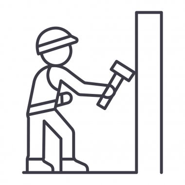 işçi Oluşturucu çekiç vektör satırı simgesi, işaret, resimde arka planda, düzenlenebilir vuruşları ile