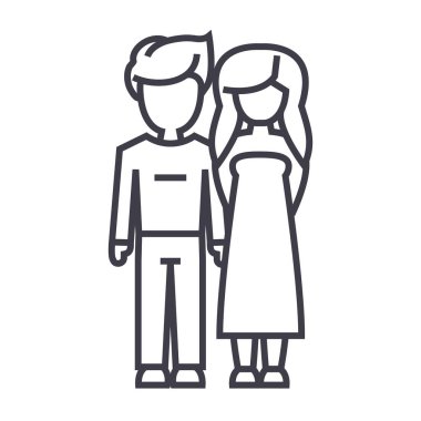 aşık genç çift satırı simgesi, işaret, arka planda, düzenlenebilir vuruş illüstrasyon vektör