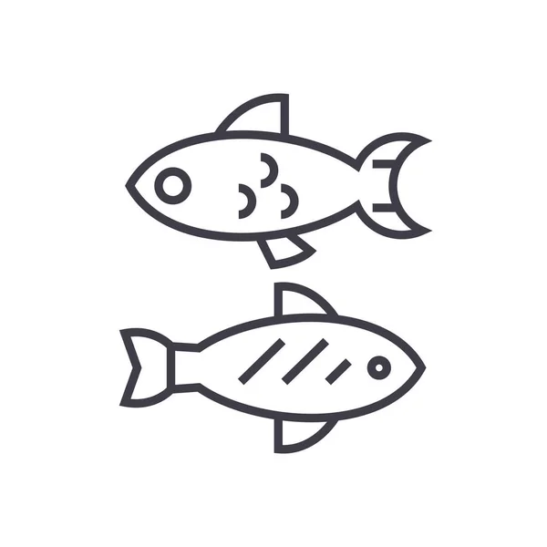 Kleines Fisch-Vektor-Liniensymbol, Zeichen, Abbildung im Hintergrund, editierbare Striche — Stockvektor
