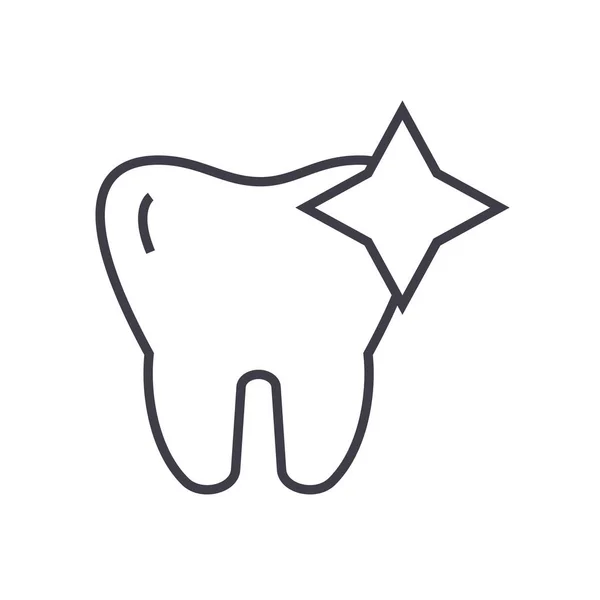 Diente con brillo, dientes limpios vector línea icono, signo, ilustración sobre el fondo, movimientos editables — Vector de stock