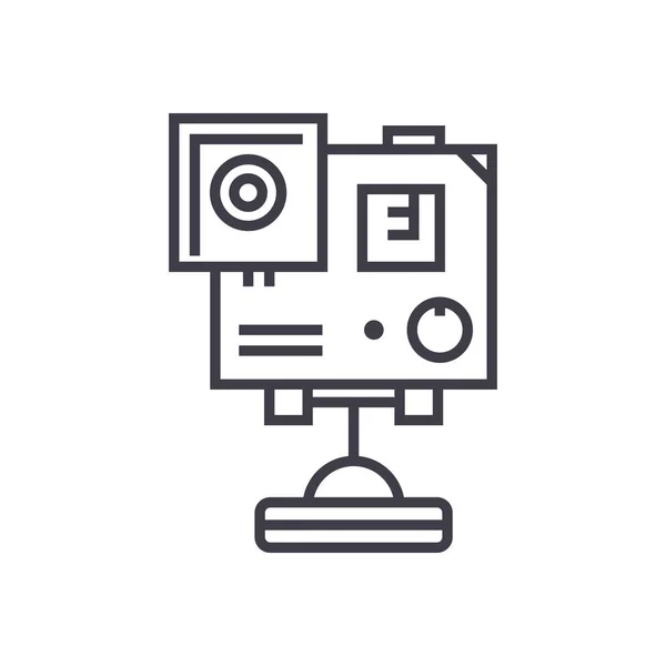 Videokamera, gopro vektor line ikon, megjelölés, illusztráció, a háttér, szerkeszthető stroke — Stock Vector