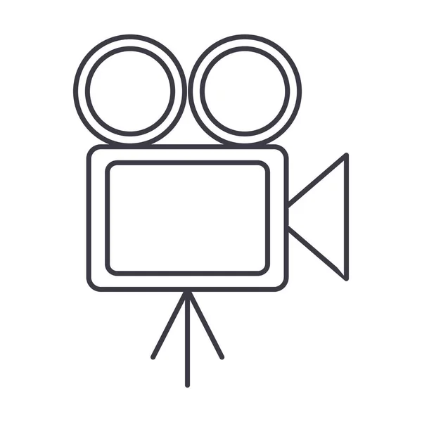 Kino wideo, kamera retro wektor ilustracja linia ikona, znak, ilustracja na tle, edytowalne obrysy — Wektor stockowy