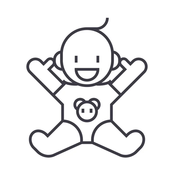 Sorriso neonato con le mani aperte icona della linea vettoriale, segno, illustrazione sullo sfondo, tratti modificabili — Vettoriale Stock
