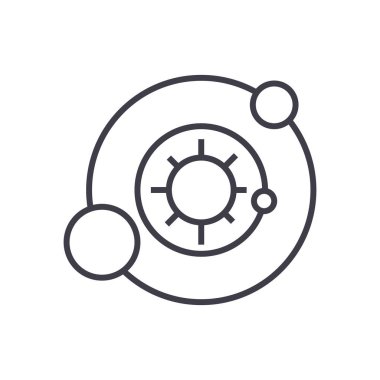 Güneş sistemi, astronomi vektör satırı simgesi, işaret, resimde arka planda, düzenlenebilir vuruş