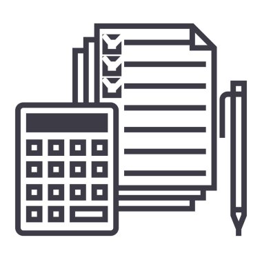 hesap oluşturma, hesap makinesi, kalem, onay kutusunu, Dokümanlar vektör satırı simgesi, işaret, resimde arka planda, düzenlenebilir vuruş