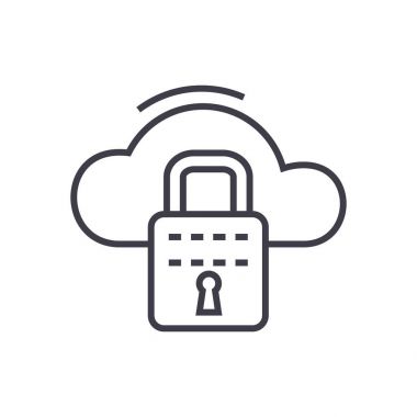 bulut güvenlik vektör satırı simgesi, işaret, resimde arka planda, düzenlenebilir vuruş