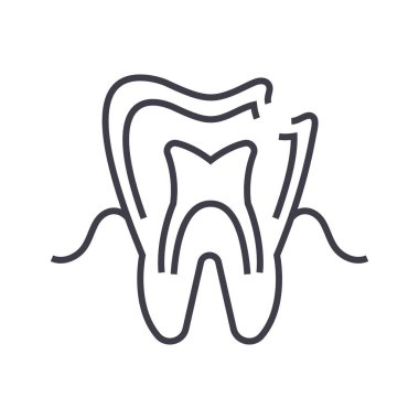 diş çürüğü vektör satırı simgesi, işaret, resimde arka planda, düzenlenebilir vuruş