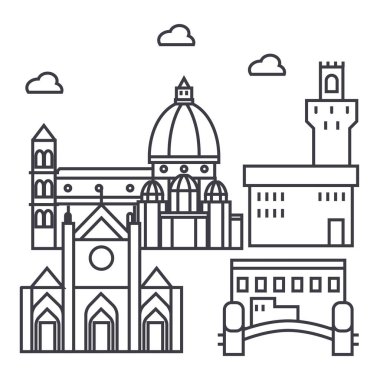 Floransa İtalya vektör satırı simgesi, işaret, resimde arka planda, düzenlenebilir vuruş