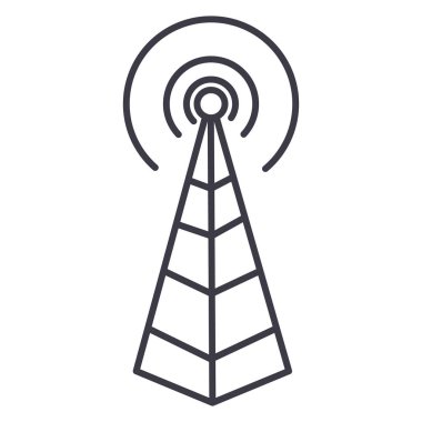 Frekans anteni, radyo kulesi vektör satırı simgesi, işaret, resimde arka planda, düzenlenebilir vuruş