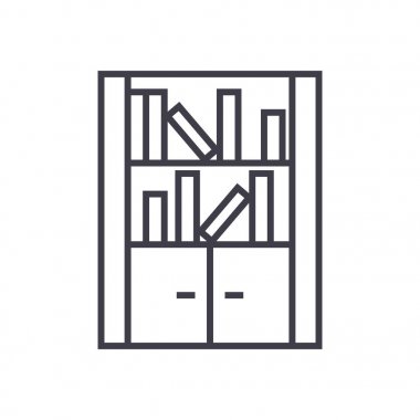 mobilya Kütüphane, kitaplık vektör satırı simgesi, işaret, resimde arka planda, düzenlenebilir vuruş