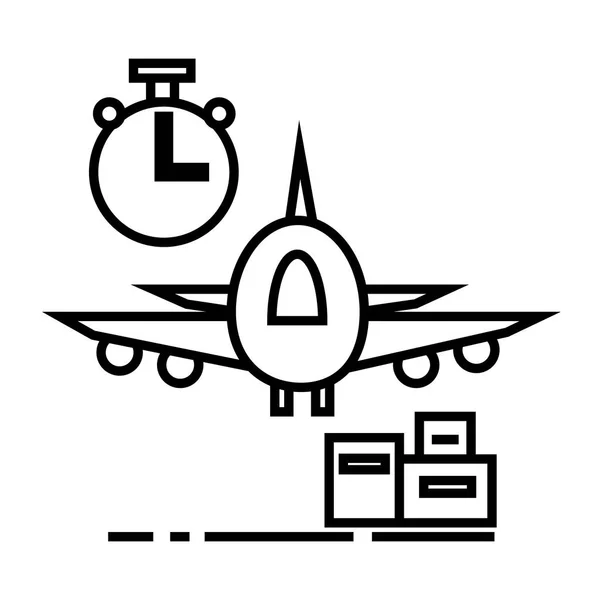 Logística de aire, icono de línea de vectores de entrega rápida, signo, ilustración sobre fondo, golpes editables — Vector de stock