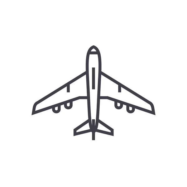 Airplane top view vector line icon, sign, illustration on background, editable strokes — Stock Vector