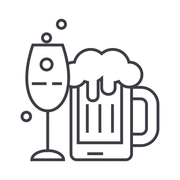 酒精饮料矢量线图标、 标志、 插图背景，可编辑笔触 — 图库矢量图片